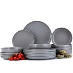 Service de table victo set de vaisselle fabriqu dans lue (18 pices) pour 6 personnes faence mat gris ...