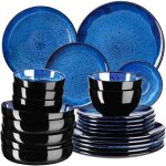 Service - tectake - set de vaisselle mare 24 pi�ces en fa�ence �maill�e 6 personnes fait main compatible ...