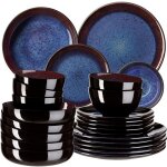 Service - tectake - set de vaisselle mare 24 pi�ces en fa�ence �maill�e 6 personnes fait main compatible ...