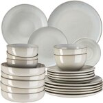 Service - tectake - set de vaisselle mare 24 pi�ces en fa�ence �maill�e 6 personnes fait main compatible ...