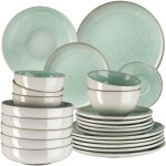 Service - tectake - set de vaisselle mare 24 pi�ces en fa�ence �maill�e 6 personnes fait main compatible ...