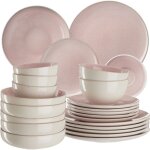 Service - tectake - set de vaisselle mare 24 pi�ces en fa�ence �maill�e 6 personnes fait main compatible ...