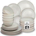 Service - tectake - set de vaisselle mare 24 pi�ces en fa�ence �maill�e 6 personnes fait main compatible ...
