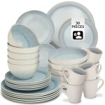 Service - tectake - set de vaisselle mare 30 pi�ces en fa�ence �maill�e 6 personnes fait main compatible ...
