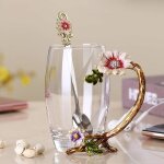 Service � th� en verre cristal �maill� sans plomb motif tournesolavec cuill�re assortie. id�al comme ...