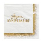 Serviettes joyeux anniversaire blanc dor� x20