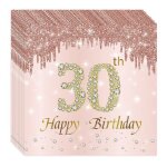 Serviettes papier anniversaire - 100 pi�ces 2 couches or rose - convient pour anniversaire f�te 30 ans ...