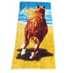 Serviette de plage ou de bains en coton 70 x 150 cm avec motif des chevaux