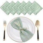 Serviettes de table en gaze de coton - dok - 6 pi�ces - 42x42 cm - vert sauge - franges - pour mariage ...