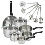 Set 1 po�le 28 cm 3 casseroles 12 16 20 cm 3 faitouts 16 20 et 24 cm en inox et 6 ustensiles inox fackelmann ...