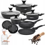 Set de 12 casseroles revtement marbr couvercle pole  frire induction