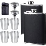 Set 2 flasques alcool 8oz acier inoxydable avec 2 entonnoirs 4 verres tui cuir pour voyage camping