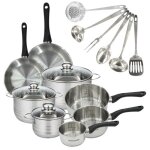 Set 2 poles 20 24 cm 3 casseroles 12 16 20 cm 3 faitouts 16 20 et 24 cm en inox et 6 ustensiles inox ...