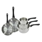 Set 2 poles 20 et 24 cm et 3 casseroles 12 16 et 20 cm en inox fackelmann geneva
