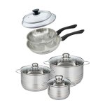 Set de 2 po�les 20 et 24 cm en inox et couvercle 3 faitouts inox 16 20 et 24 cm fackelmann geneva