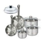 Set 2 po�les 20 24 cm en inox et 2 couvercles verre 3 faitouts inox 16 20 et 24 cm fackelmann eterna