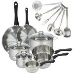 Set 2 poles 20 28 cm 3 casseroles 12 16 20 cm 3 faitouts 16 20 et 24 cm en inox et 6 ustensiles inox ...