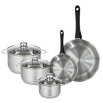 Set de 2 poles 20 et 28 cm en inox et 3 faitouts inox 16 20 et 24 cm fackelmann geneva