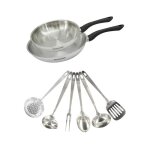 Set 2 poêles 20 et 28 cm en inox et 6 ustensiles inox fackelmann geneva Set 2 poêles 20 et 28 cm en inox et 6 ustensiles inox fackelmann geneva