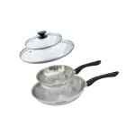Set 2 po�les 20 et 28 cm en inox et couvercles verres fackelmann geneva