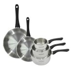 Set 2 poles 24 et 28 cm et 3 casseroles 12 16 et 20 cm en inox fackelmann geneva