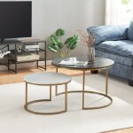 Set de 2 tables basses christchurch rondes gigognes effet marbre noir blanc doré Set de 2 tables basses christchurch rondes gigognes effet marbre noir blanc doré
