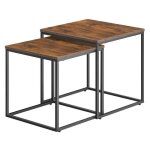 Set de 2 tables basses gigognes - style industriel et rustique bois et mtal noir 50 x 50 x 505 cm et ...