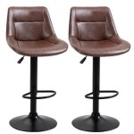 Set de 2 tabourets de bar avec dossier r�glables en hauteur en simili cuir marron style bistrot avec ...