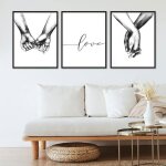 Set de 3 affiches noir et blanc - tenant par la main citation amour murale - motif main en main chambre ...