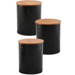 Set de 3 bo�tes de cuisine en m�tal noir et bambou caf� th� sucre