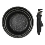 Set de 3 casseroles en aluminium revêtement effet pierre avec 1 poignée amovible Set de 3 casseroles en aluminium revêtement effet pierre avec 1 poignée amovible