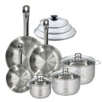 Set 3 po�les 20 24 28 cm en inox et 3 couvercles verre 3 faitouts inox 16 20 et 24 cm fackelmann eterna ...