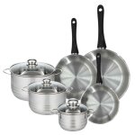 Set de 3 poles 20 24 et 28 cm en inox et 3 faitouts inox 16 20 et 24 cm fackelmann geneva