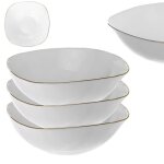 Set de 3 saladiers carr�s en verre blanc avec bord dor� 18 cm kadax