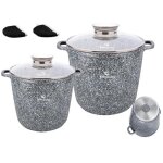 Set de 4 casseroles grandes casseroles 15 / 21l rev�tement marbr� avec couvercle gris pour induction