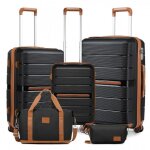 Set de 5 valises de voyage (55 / 66 / 76cm) ultra l�gere rigide bagage cabine + pliable sac de voyage ...