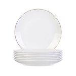 Set de 6 assiettes à dessert blanches en porcelaine avec liseré doré (Ø20cm) - aura Set de 6 assiettes à dessert blanches en porcelaine avec liseré doré (Ø20cm) - aura