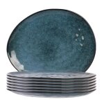 Set de 6 assiettes plates galet en céramique au grés du temps bleu (27. 5x23cm) - galet Set de 6 assiettes plates galet en céramique au grés du temps bleu (27. 5x23cm) - galet