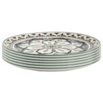 Set de 6 assiettes plates en porcelaine vert mandala (�26cm) - mandala