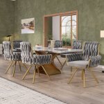 Set de 6 chaises velours gris salle � manger + fauteuil pivotant luxe m�tal - design salon / chambre