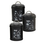 Set 6 pot herm�tique de cuisine pour th� sucre et caf� bocaux de rangement en m�tal noir - diam�tre 11 ...