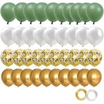 Set de 60 ballons vert sauge dor� et blanc avec confettis dor�s pour anniversaire et mariage d�coration ...