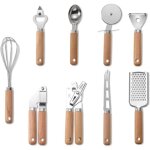 Set de 9 ustensiles de cuisine en acier inoxydable avec manche en bois coupe - pizza presse - ail ouvre ...