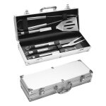 Set barbecue - 5 pi�ces acier inoxydable ustensiles grillades mallette aluminium id�al pour exterieur ...