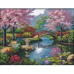 Kit de broderie au point de croix - resteq - sakura sous le pont - 50x40 cm - multicolore - aiguilles ...