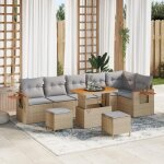 Set de canap� de jardin 9 pi�ces avec coussins beige rotin acacia set de salle � manger de jardin 3 pi�ces ...