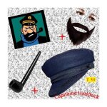 Set capitaine haddock (casquette de laine t59 + pipe + barbe)