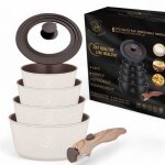 Batterie de cuisine - royal swiss - 6 pi�ces - poign�e amovible - couvercles en verre - beige sans pfoa ...