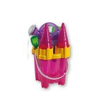Set chateau fort a paillettes rose 7 pieces fille - seau tamis arrosoir pelle rateau moules - jouets ...