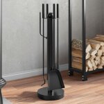 Set doutils de chemine - acier - 5 pices - noir - 18x56 cm - pratique et durable